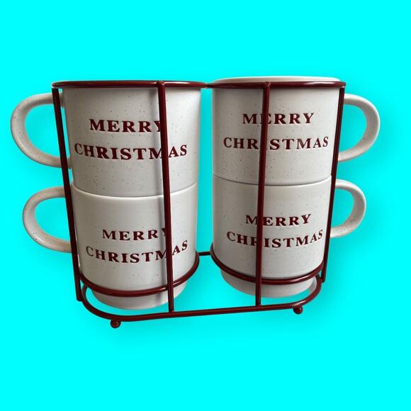 Merry Christmas Holly and Joy Stacking Cups with Rack, By Market Finds - Picture 1 of 7